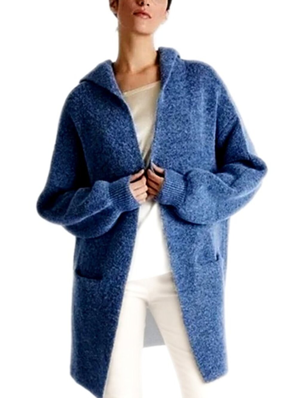 Beryll Women’s Sweater Cardigan Vivi Cropped Cashmere Coat Duster Hood Blue O/S